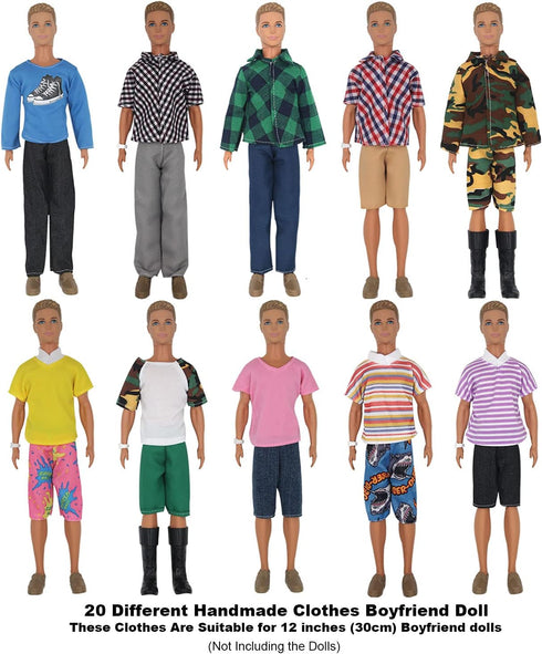 32Pcs Doll Clothes and Accessories - 12 Inch Boy Dolls, 20 Different Wear Clothes, 4 Pairs of Shoes, Glasses, Earphones