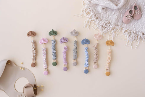 Muslin Cotton Pacifier Clips - Metal-Free, Lightweight and Secure Pacifier Holder for Babies (Cloud Rve) - Mila & Lulu