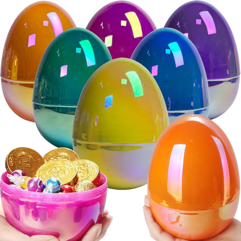 PNIOTAIN 6 Pcs Large Easter Eggs Fillable, 6 Inch Colorful Jumbo Plastic Empty