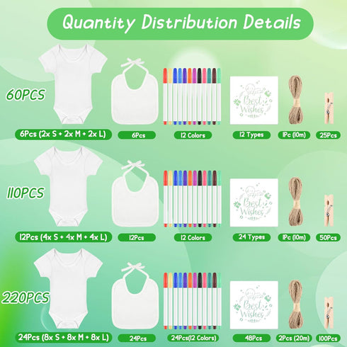 60/110/220 Set Pcs DIY Baby Bibs Bodysuit Baby Shower Game White Baby Bibs White Newborn Bodysuit for Baby Shower
