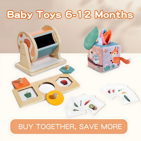 Montessori Toys for Babies 6-12 Months - 3 in 1 Play Kit with Spinning Drum, Tissue Box Toy, and Peekaboo Puzzle