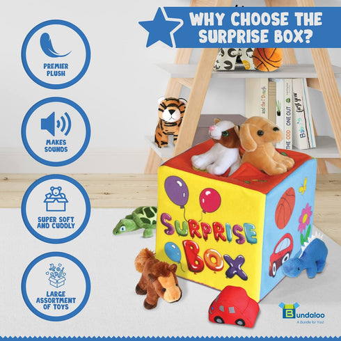 Bundaloo Surprise Box with 8 Plush Toys - Soft Sensory Playset of Stuffed Animals for Babies & Toddlers