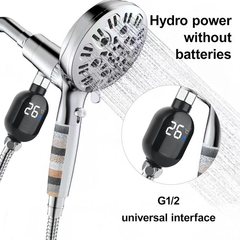 Javjicy Shower Thermometer,Water-Powered Shower Head LED Temperature Display,Smart Instant Read Digital Bath