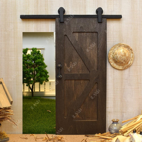 1/12 iLAND Scale Accessories of Dollhouse Door Miniature Wooden Barn Doors w/Sliding Rods for Dollhouse Dcor Doll House