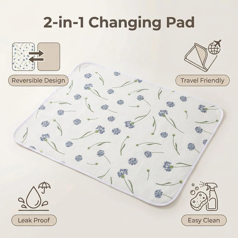 19.7"x25.6" 100% Baby Diaper Changing Pad, Waterproof Changing Pad Liners with Muslin Cotton Front Top and Leather