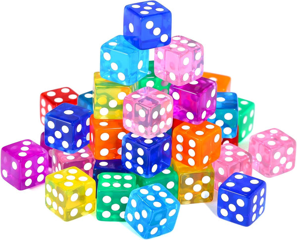 GWHOLE 40 Pieces 6-Sided Game Dice Set, 8 Translucent Colors for Board Games and Teaching Math