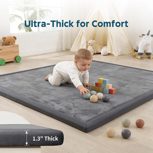 COLLACOCO 1.3" Tummy Baby Play Mat for Floor, Playpen Mat, Thick Memory Foam Time Mat, Soft Coral Velvet Nursery Rug