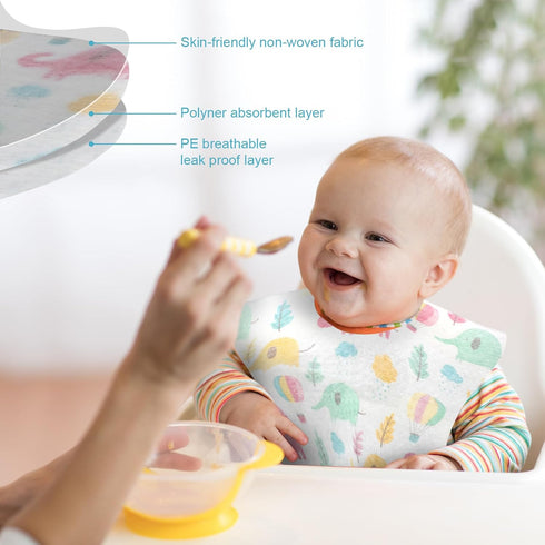 100 Shinymoon Pcs Disposable Baby Bibs Individual Wrapped Travel Bibs Waterproof Food Catcher for Toddlers Girls Boys