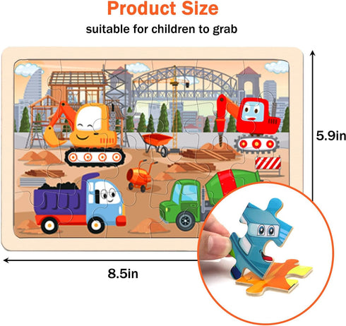 Puzzles for Kids Ages 4-6 - 4 Pack Wooden Jigsaw Puzzles, 24 Pieces Car Puzzle Set for Boys and Girls