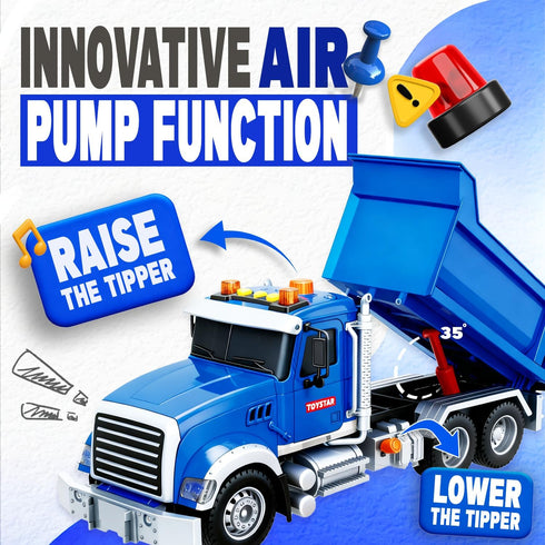 1:12 3, 3 4 5 6 7 8 3-5 SMILESSKIDDO Dump Truck Toy - Large Friction Powered Truck with Air Pump Function, Lights
