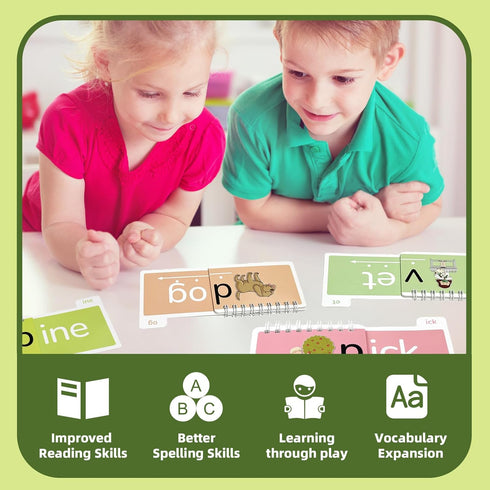 TUNJEJINY 40 4-8 1st 2nd 3rd Word Family Build Book, Read and Rhyme Flip Activity Book, Learn to Read Phonics Flash