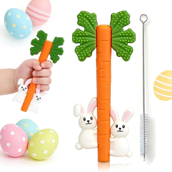 Baby Teething Toys Silicone Carrot Rabbit Hollow Teething Tubes -Sensory Chew Toys