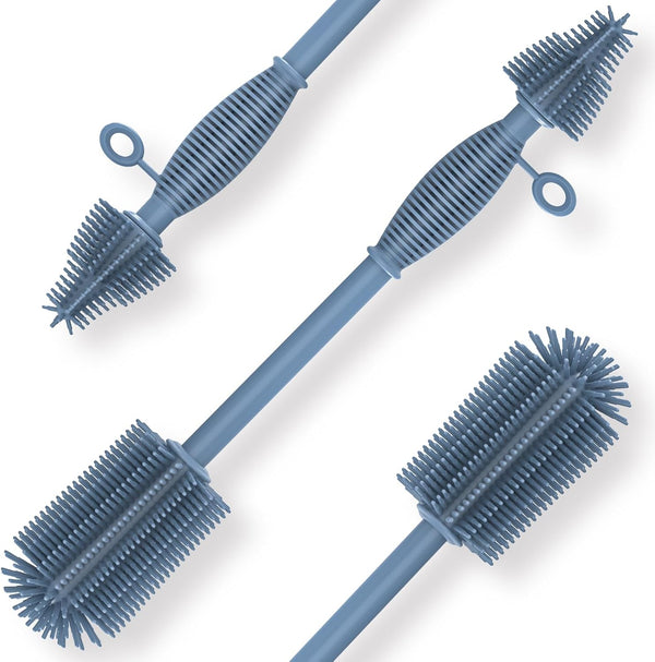 Double Sided Cleaning Brush, Soft Kitchen Scrub Brush, Reusable Silicone Bottle Cleaner, Long Handle