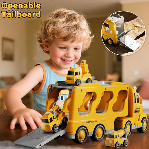 Set 1 2 3 4 5 6 7 8, Playset 2-4 4-7 Construction Truck Toys for Kids Aged Truck with Toy Car, Light and Sound, Movable