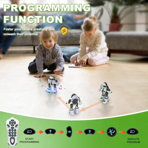 Programmable Robot Toys Gift for Kids: Remote Control Robot with Record Voice Music Dancing Gesture Control