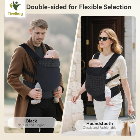 (744 lbs) Tivellary Reversible Baby Carrier Black Solid & Houndstooth; Lightweight & Breathable Lyocell Fabric;