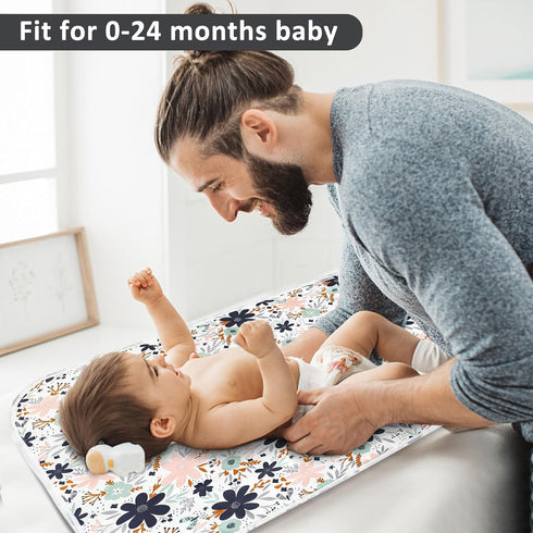 21 5/8" 31.5" Mat(Floral1PCS) Baby Diaper Changing Pad, x Waterproof Changing Pad Liners - Reusable Soft and Absorbent