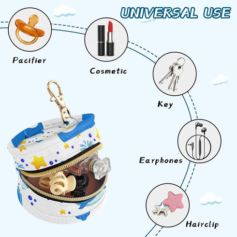 Whales Round Pacifier Storage Case with Zipper, Portable Pacifier Case for Travel, Diaper Bag & Purse, Pacifier