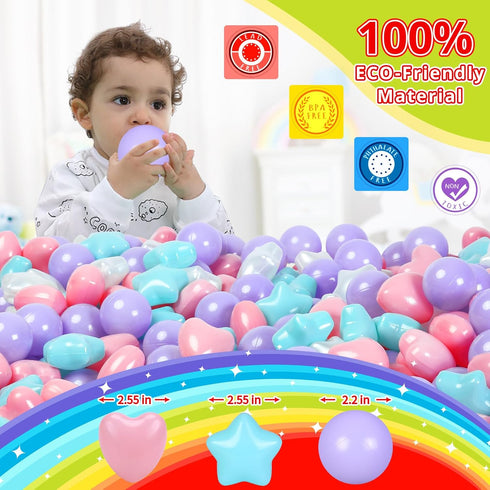 STARBOLO Ball Pit Balls for Kids, Mixed Star Heart Round Crush Proof Plastic Balls for Indoor Outdoor