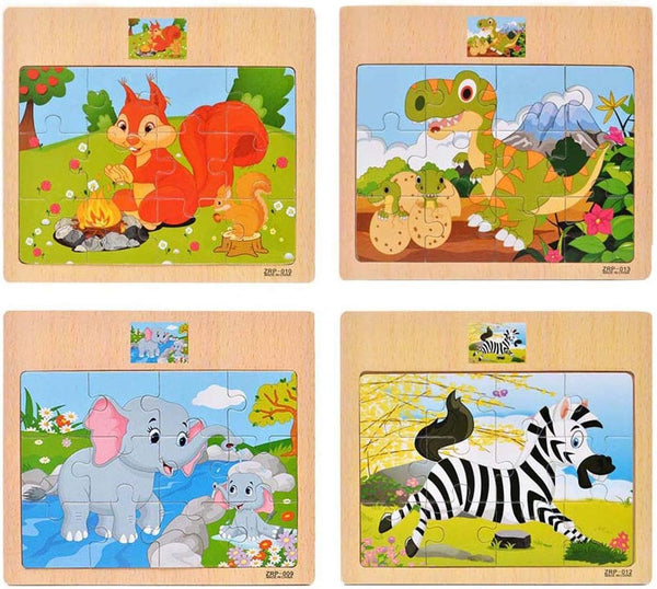 CCLIFE Wooden Jigsaw Puzzles Set for Kids 2-5 Years 12 Piece Colorful Wooden
