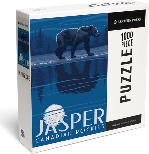 Lantern Press 1000 Piece Jigsaw Puzzle, Bear in Moonlight, Jasper Canadian Rockies