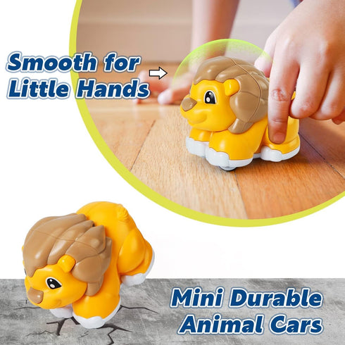 Kiddiworld 1 1-2, 1st 12-18 Animal Car Toys for Year Old Boy Gifts: Mini Trucks with Playmat/Storage Box for Toddler