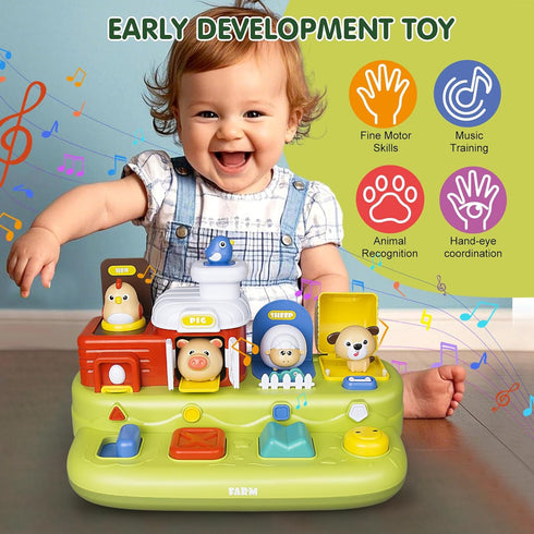 Yalujumb 1 1-3, 1 Interactive Pop Farm Animal Up Toys With Music Sounds,Cause and Effect Pop Up Toy for year