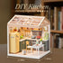 126Pcs Set 1:24 8+, Miniature Kitchen DIY House Kit Cooking Room Furniture with Plug-in LED Light & Modular Base, Scale