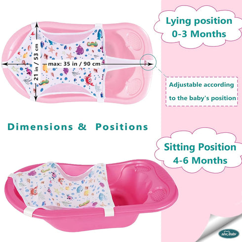 Baby Bath Seat Support Net, Patterned Bath Net with Six Safety Support Corner, Premium Quality Bath Sling for Newborns, Size: 35” x 21” (Bathtub is not Included) 1 Count (Pack of 1)