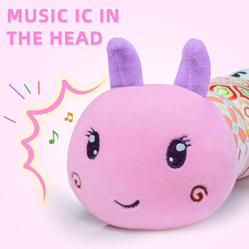 Baby Infant Musical Toy Soft Stuffed Animal Toy with Multi Textures,Rattle,Crinkle,Newborn Baby Toy for 0 3 6 9 12 Months Girls Boy Gift,Caterpillar,Pink
