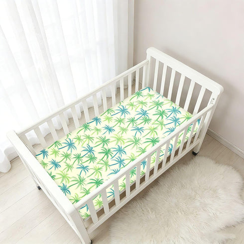 miaozhen Summer 1 Pack 52x28 Cotton Baby Crib Sheets Soft Green Palm Trees Toddler Mattress Sheet for Nursery Decor