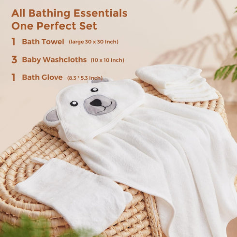Momcozy Set, Baby Bath Towel Baby Towel with Hood and Baby Washcloth|Baby Bath Glove, Extremely Soft, Breathable