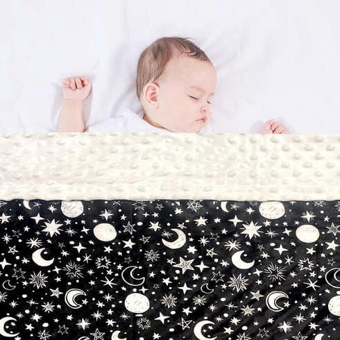 Baby Blanket for Boys Girls, Black Moon Star Minky Double Layer Receiving Blanket with Dotted Backing, 30x40 Inch