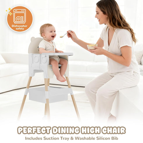 Zenvory 3 1 Baby High Chair in High Chairs for Babies and Toddlers Bear Toddler Chair Adjustable Height Highchair