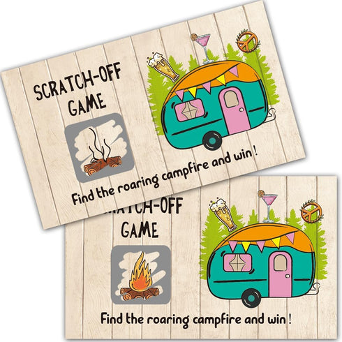 50 Pack Camping Theme Scratch Off Game, Campervan Roaring Campfire Scratch Card for Baby Shower Birthday Party Lottery Group Camping Games Enterprises Activity, Baby Shower Idea