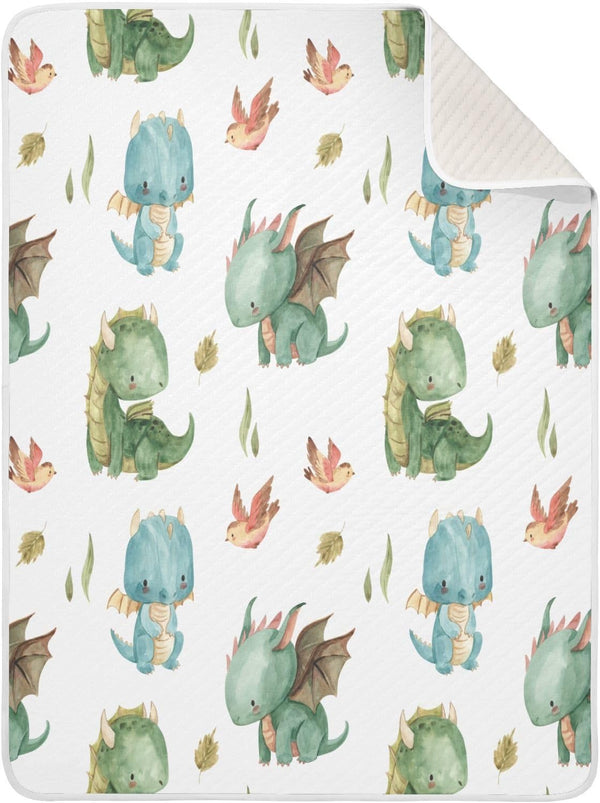 Cute Dragon Baby Blanket, Soft Cozy Reversible Nursery Receiving Swaddle for Boys Girls, 30x40 in