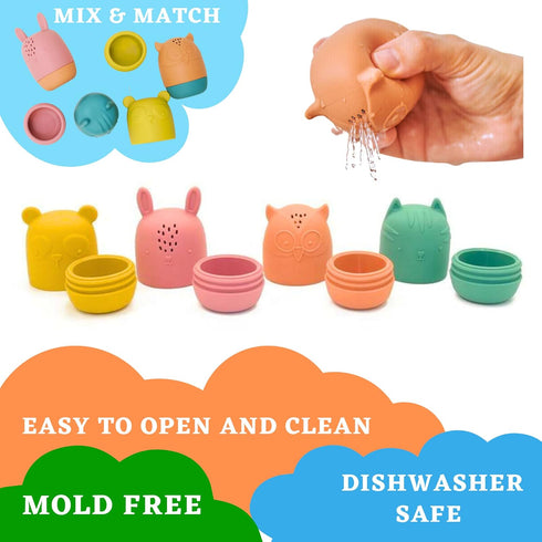Mold Free Silicone Bath Toys, Baby Bath Toys 6-12 Months, Toddlers 1-3, Non Toxic Infant Bathtub Toy, Water Toys, Pool Toy, Dishwasher Safe (Coral)