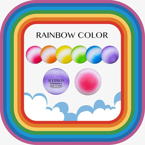 Foam Dodgeball Set - Soft Skin, Low Bounce, Dream Rainbow Color, Set of 6 for Outdoor Games with Mesh Storage Bag