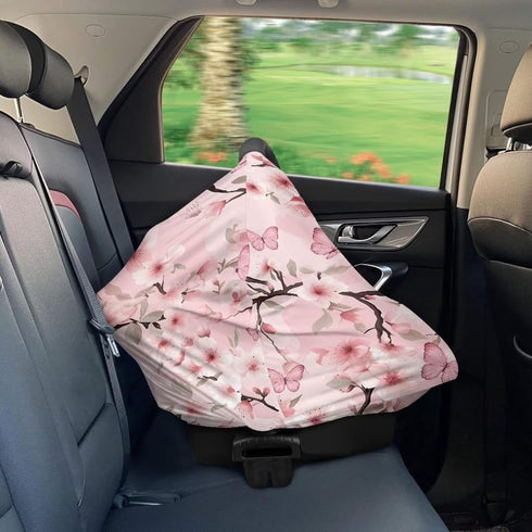 Butterfly Nursing Cover Cherry Blossom Carseat Covers Baby Car Seat Cover for Girls,Stretchy Car Seat Canopy Multiuse