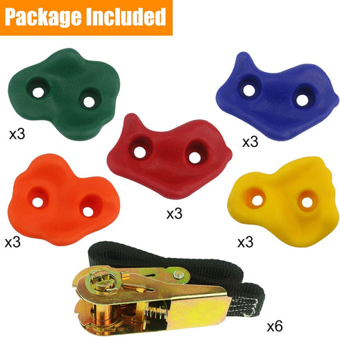Ogrmar 15 Packs Ninja Tree Rock Climbing Holds Kits, 6 Ratchet Straps for Kids & Adults Outdoor Training