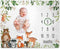 Woodland Baby Monthly Milestone Blanket, 50"x40", Growth Chart with Woodland Animals, Includes Marker