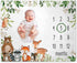 Woodland Baby Monthly Milestone Blanket, 50"x40", Growth Chart with Woodland Animals, Includes Marker