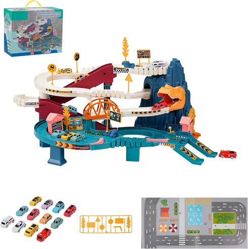 Toy Car Ramp Track, Climbing Hills Railcar Colorful Vehicles Construction Play Set