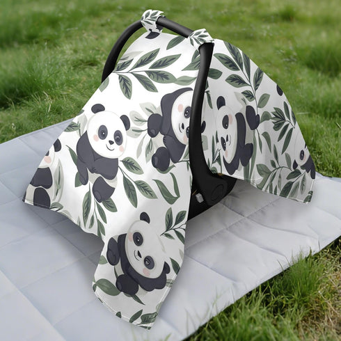 Dalzium Cute Cartoon Panda Leaves Car Seat Cover Baby, Carseat Canopy Cover for Girl Boy, Breathable Baby Carrier Cover