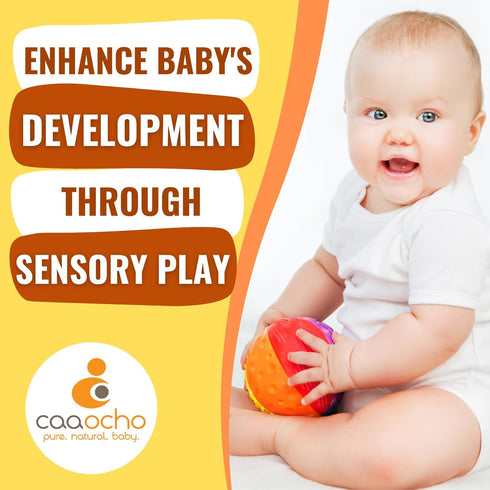 caaocho Pure Natural Rubber Sensory Ball - 4" Rainbow Colors, Promotes Sensory Development, BPA Free