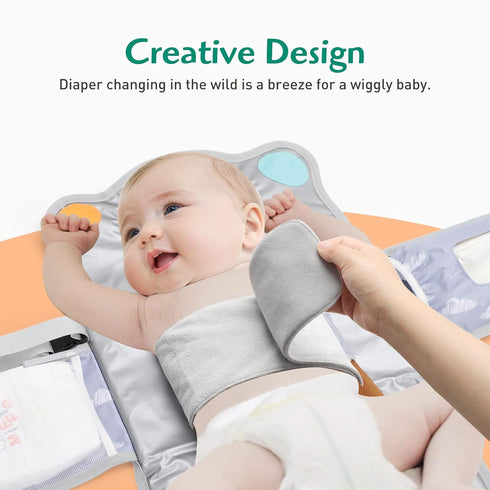 3-in-1 Anti Roll Diaper Changing Pad Mat with Swaddle Strap Portable Waterproof Foldable Travel Station Built