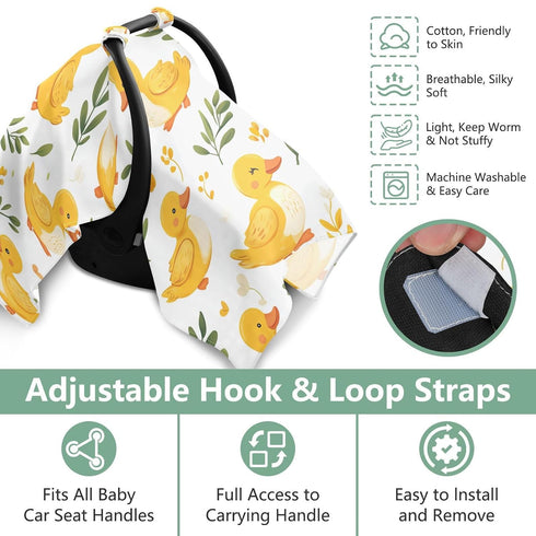 Dalzium Cute Duck Car Seat Cover Baby, Carseat Canopy Cover for Girl Boy, Breathable Baby Carrier Cover Stroller Sun