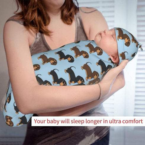 Set KiuLoam Cartoon Funny Cute Dachshunds Dog Newborn Swaddle Blanket with Hat Soft Baby Receiving Blankets Baby