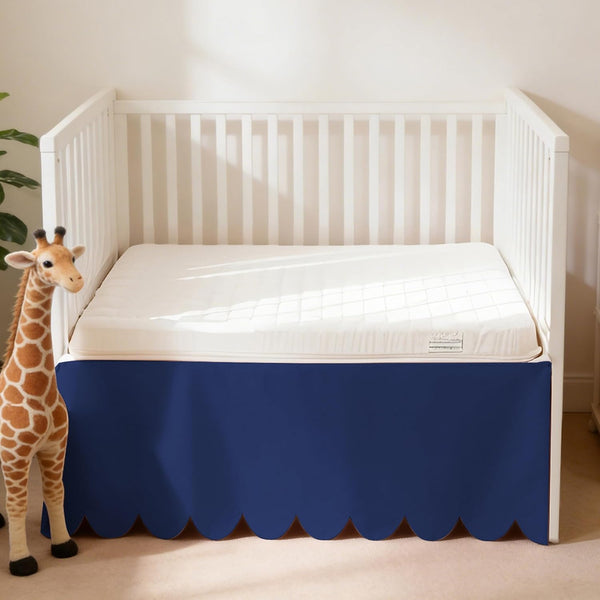 100% Cotton Scallop Edge Crib Bed Skirt, 28"x 52" with 14" Drop,