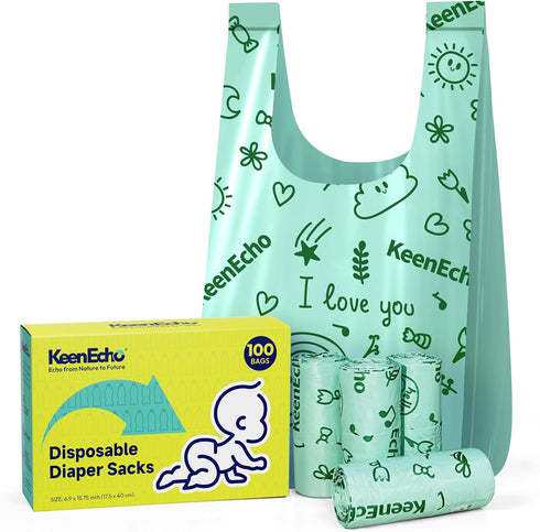 Disposable Diaper Bags with Handles 100 Count (4 Rolls), Leak-Proof Diaper Trash